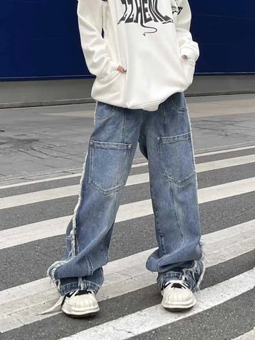 Women's American Style Wide-Leg Jeans with Pockets