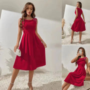 Slim Fitting Round Neck Studded Sleeveless Dress for Women