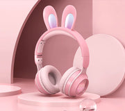Cute Rabbit Wireless Headphones with RGB LED for Kids