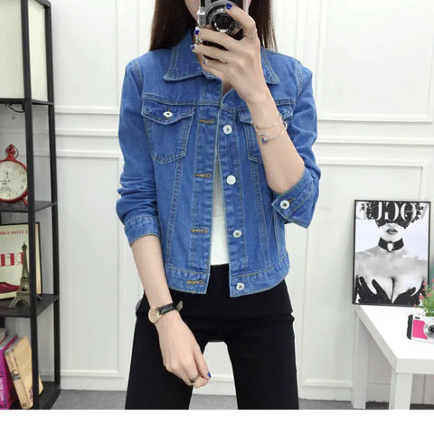 Women's Slim-Fit Short Denim Jacket - Korean Style