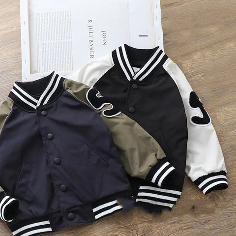 Boys Handsome Baseball Uniform Jacket with Stand Collar