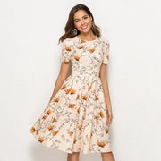 Summer Women's A-Line Floral Print Dress (Short Sleeve)