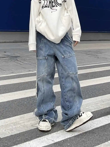 Women's American Style Wide-Leg Jeans with Pockets