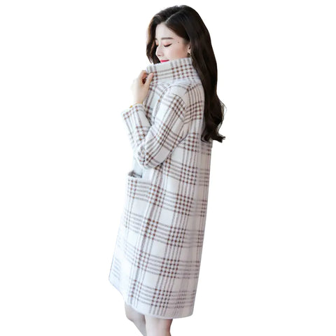 Plaid Slim Fit Long Sleeve Wool Coat