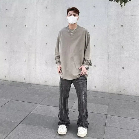 American Street Style Washed Distressed Wide Leg Jeans