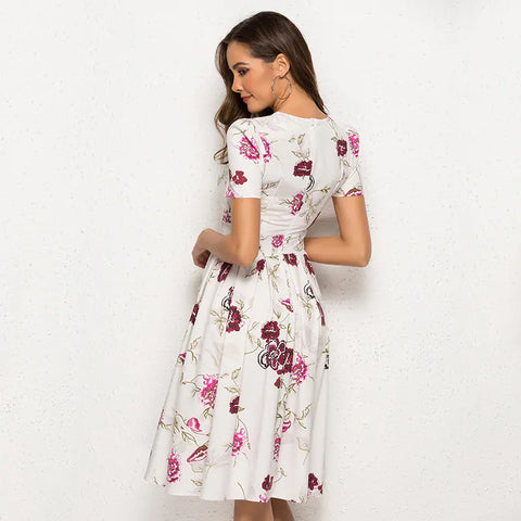 Summer Women's A-Line Floral Print Dress (Short Sleeve)