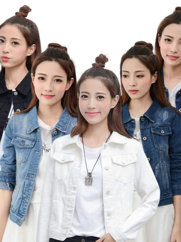 Women's Slim-Fit Short Denim Jacket - Korean Style