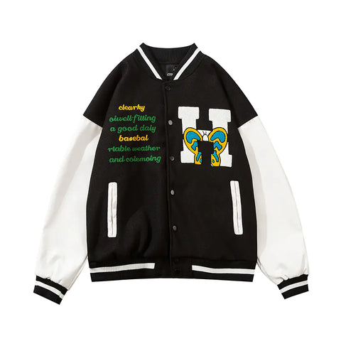 Embroidered Color Matching Couple Baseball Jacket