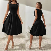 Slim Fitting Round Neck Studded Sleeveless Dress for Women