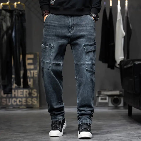 Men's Retro Multi Pocket Loose Straight Leg Jeans
