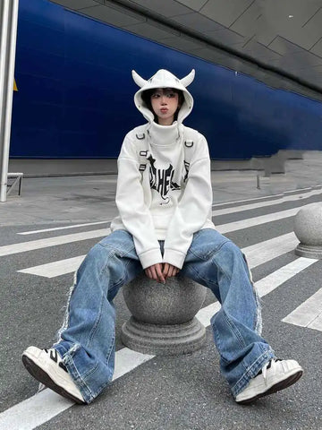 Women's American Style Wide-Leg Jeans with Pockets