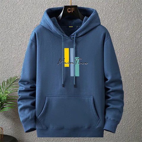 Plus Size Thick Fleece Hoodie for Men in Blue