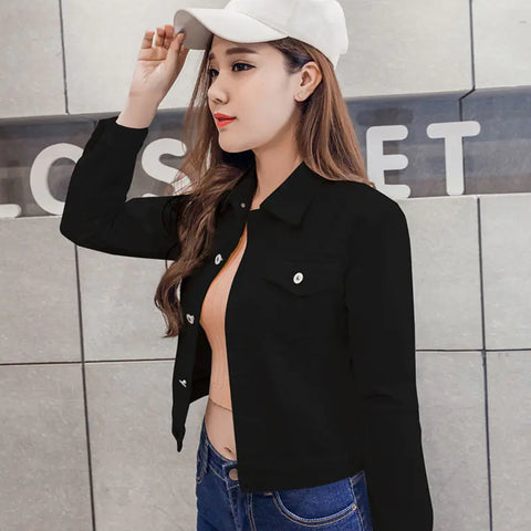 Women's Slim-Fit Short Denim Jacket - Korean Style