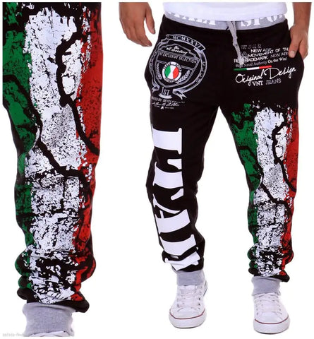 Men's Casual Sports Pants with Italian Flag Print