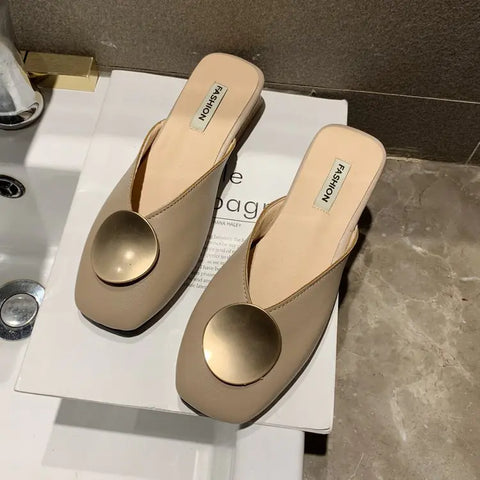 Women's Summer Casual Baotou Low Heel Slippers