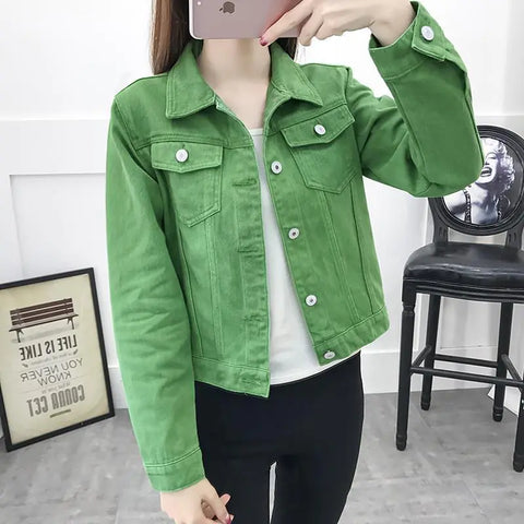 Women's Slim-Fit Short Denim Jacket - Korean Style