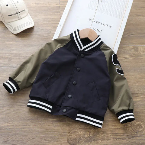 Boys Handsome Baseball Uniform Jacket with Stand Collar